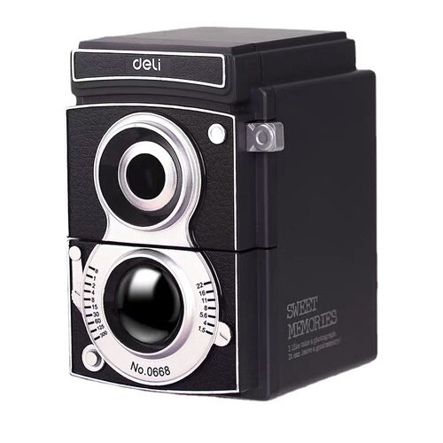 Deli large double aperture pencil sharpener pencil sharpener 0668 retro camera student creative hand pencil sharpener pencil planer