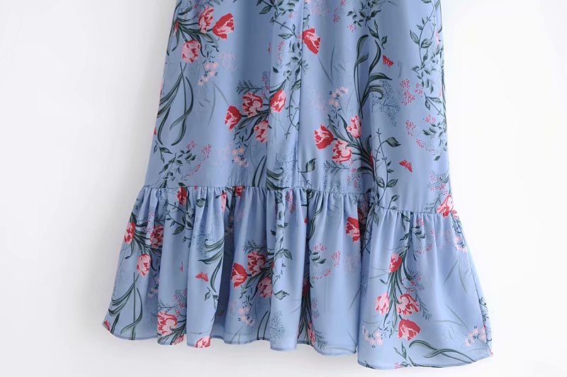 spring ruffled print suspender long skirt  NSAM36352