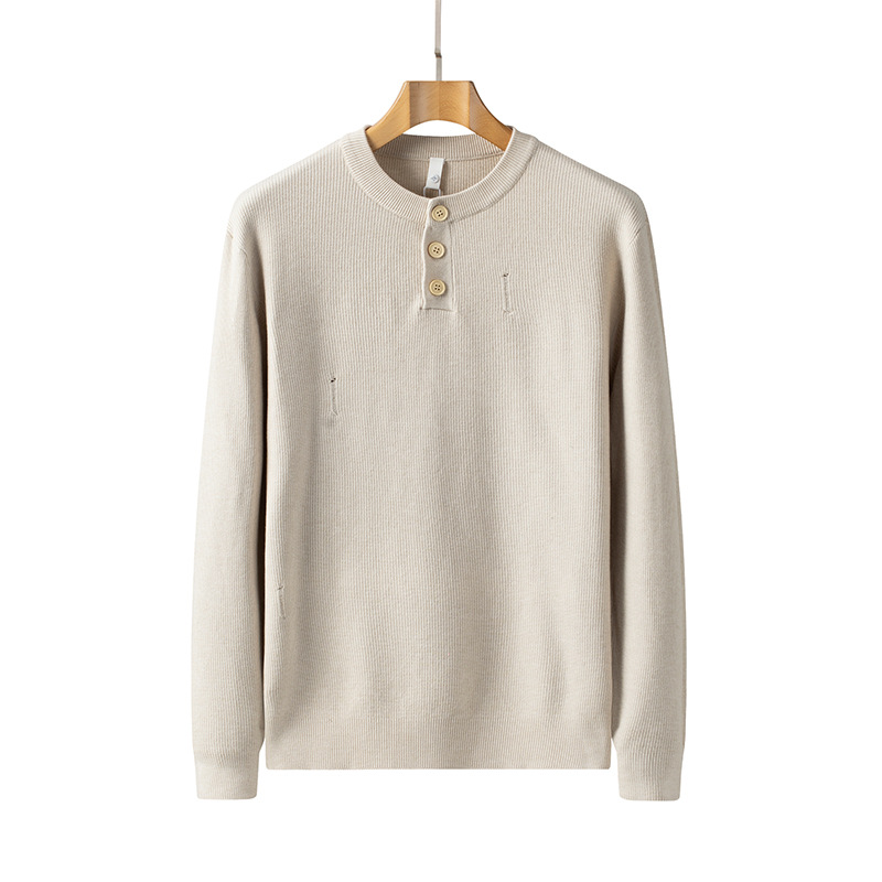 High-end moda transfronteriza de hombre semi-carpa otoño invierno agujeros suéter chaqueta casual jersey de cuello Henry personalizado