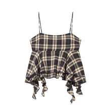 秋季新款女格纹上衣时尚吊带短款性感辣妹欧美风外贸