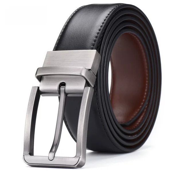 Factory Direct Supply Men's Genuine Leather Belt Alloy Business Double-Sided Rotating Pin Buckle Casual High-End Cowhide Trouser Belt