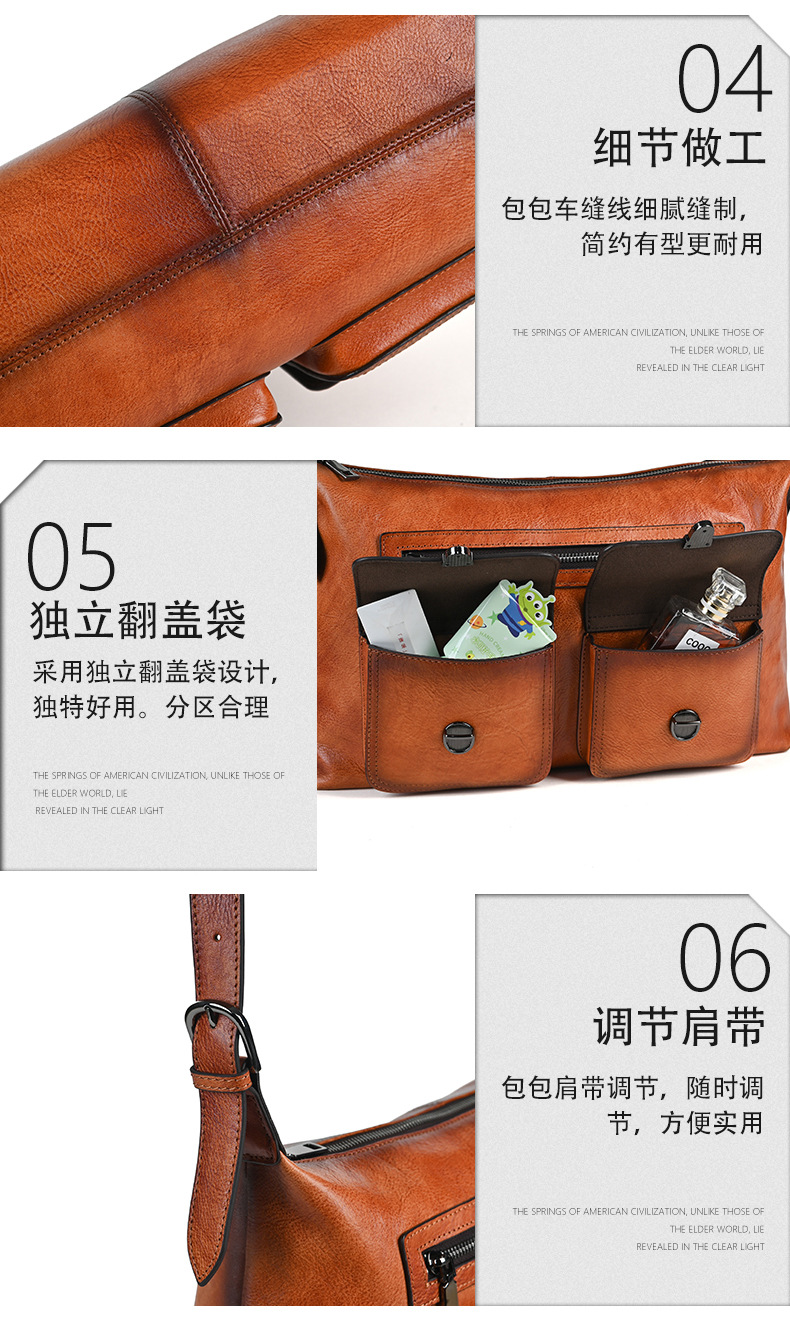 Túi tote da bò dung tích lớn đeo chéo cổ điển nữ — Màu nâu cổ điển, Cà phê cổ điển, Màu đen cổ điển chi tiết 21