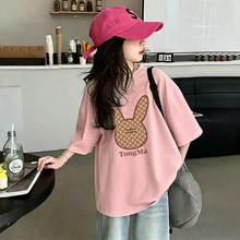 俏妮卡女童潮牌印花短袖夏季中大童新款t恤学院风宝宝ins上衣打底