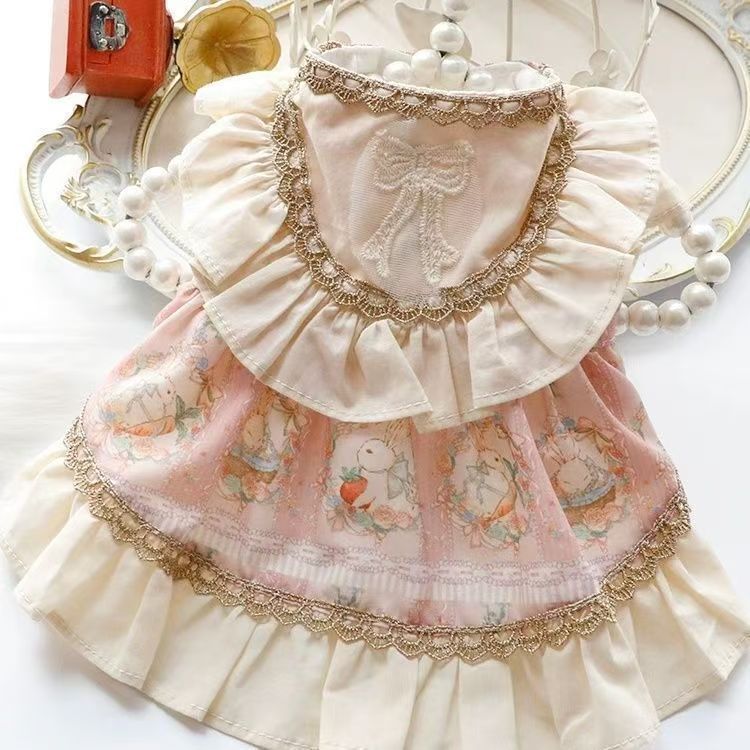 犬服春夏猫プリンセスドレス高精細ロリータ金縁ウサギ小型犬テディビションペット|undefined