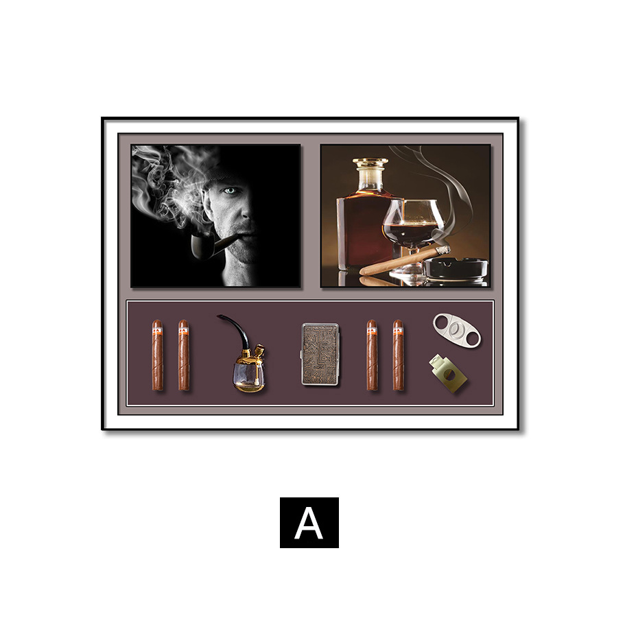 Pintura decorativa de cigarro, pipa, jarra, pintura colgante tridimensional, lujo ligero, habitación de muestra simple, pintura de instalación física