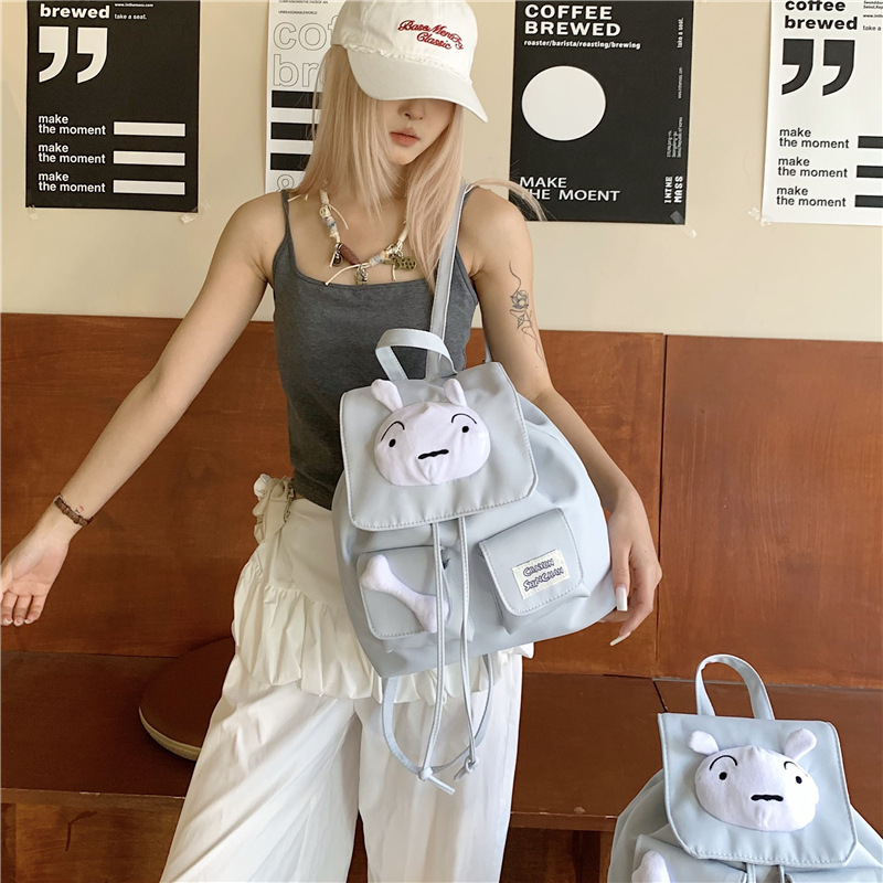 日本インスタイル白犬バックパックかわいいクレヨンしんちゃん多用途カジュアルバックパックキャンパススタイル学生スクールバッグ|undefined