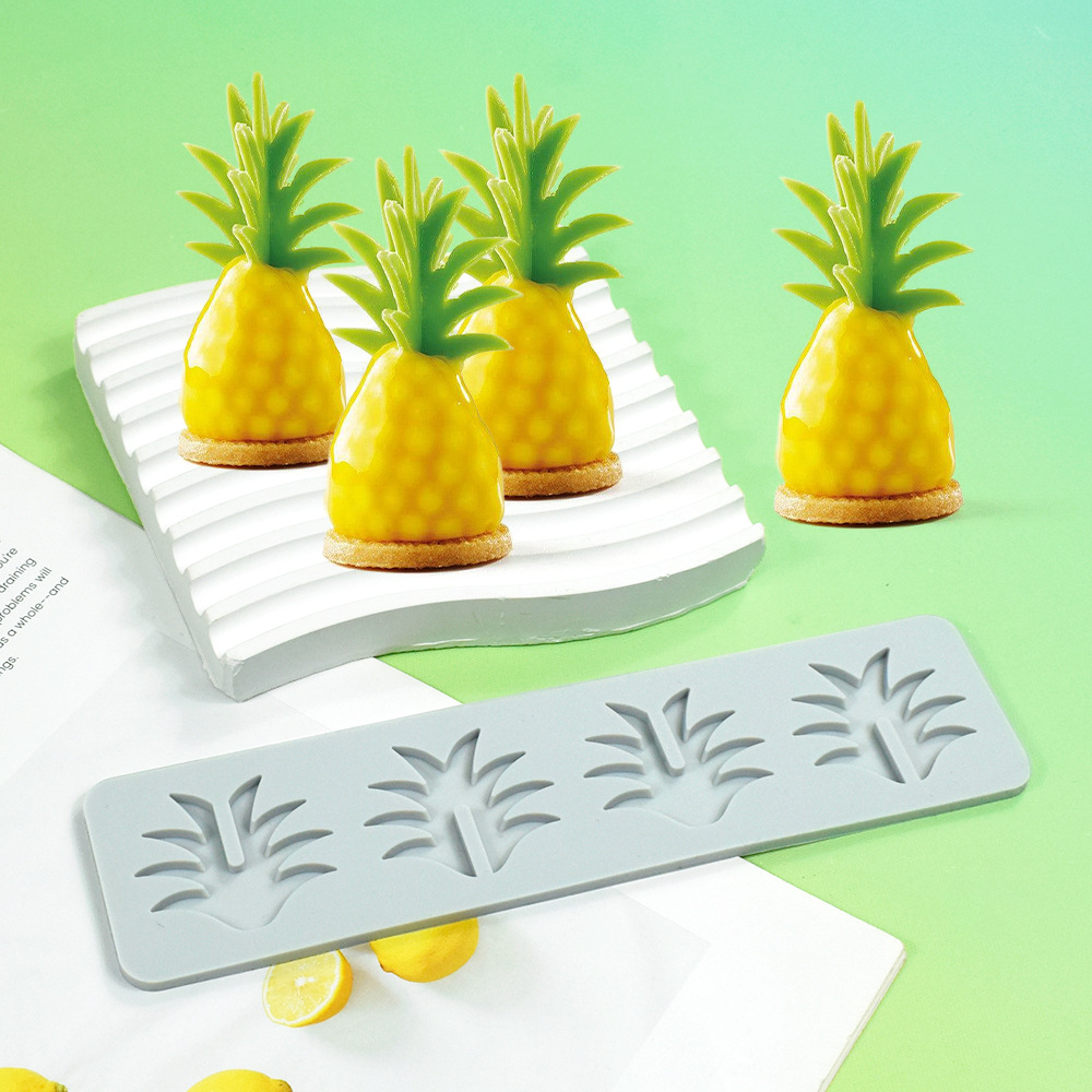 4连菠萝叶翻糖蕾丝垫 水果凤梨叶子甜点摆盘装饰硅胶模具烘焙工具