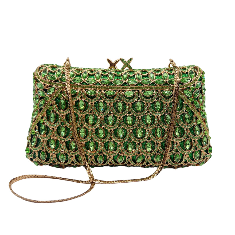 Túi clutch nữ đính đá dạ hội cầm tay kim cương rỗng — Màu xanh lá