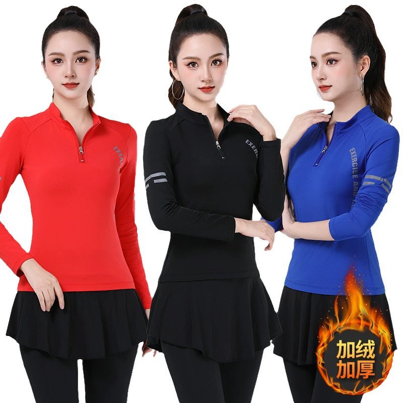 Новый молния воротник тонкая осень-зима плюс бархатная одежда для йоги повседневные длинные рукава бег тренировочный топ 2480