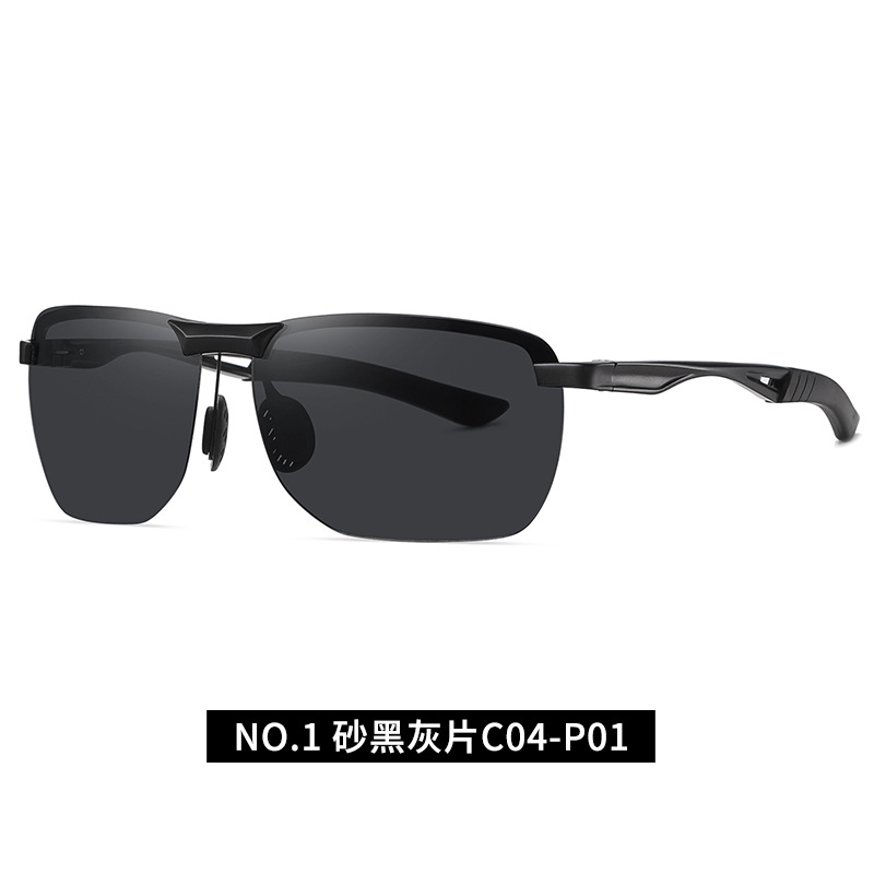 New Aluminum-magnesium Sunglasses 6303 Men's Half-frame Polarizer Photosensitive Color-changing Sunglasses Driver Driving Anti-high Beam