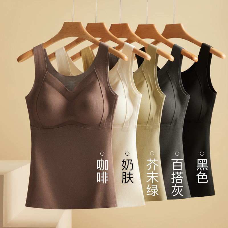 Otoño y invierno cordero parche de seda chaleco cálido damas con cojín de pecho camiseta de base cercana chaqueta calentamiento ropa interior abdominal
