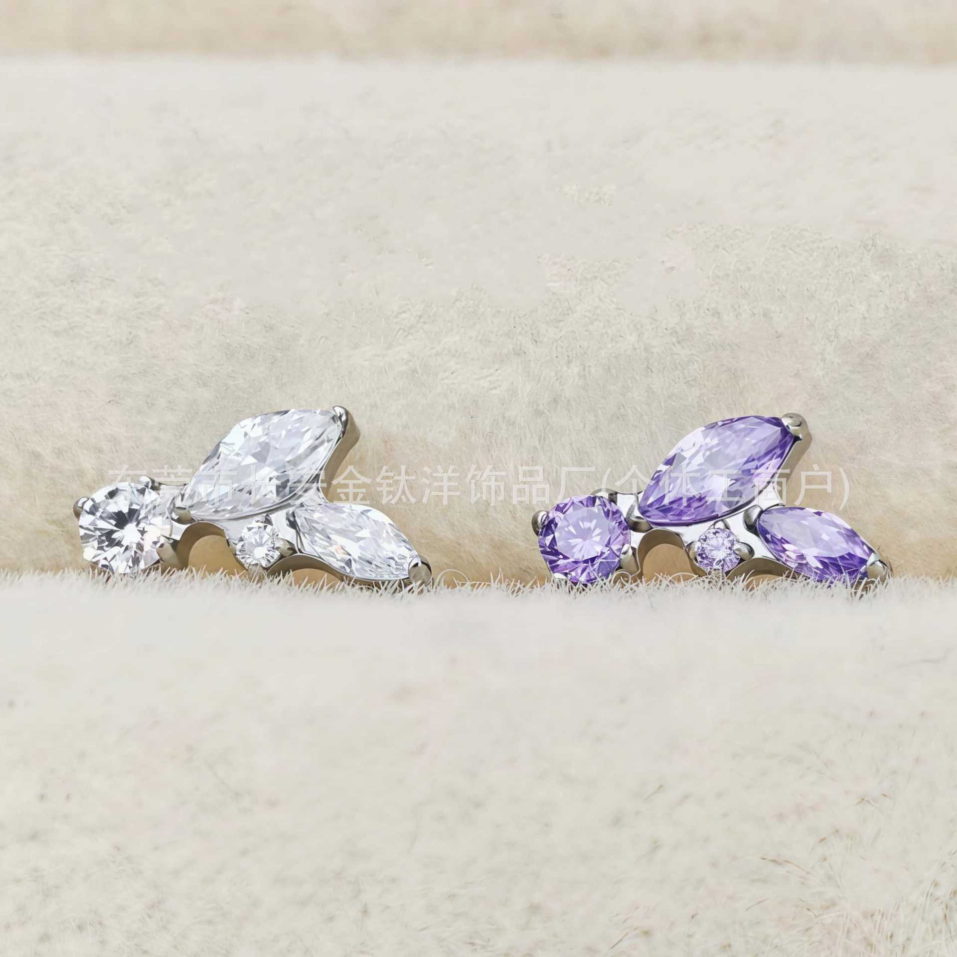F136 Titanium Marquise Round Zircon Lip Piercing Ear Stud Ear Bone Stud G23 Titanium Alloy Body Piercing Jewelry detail image 4