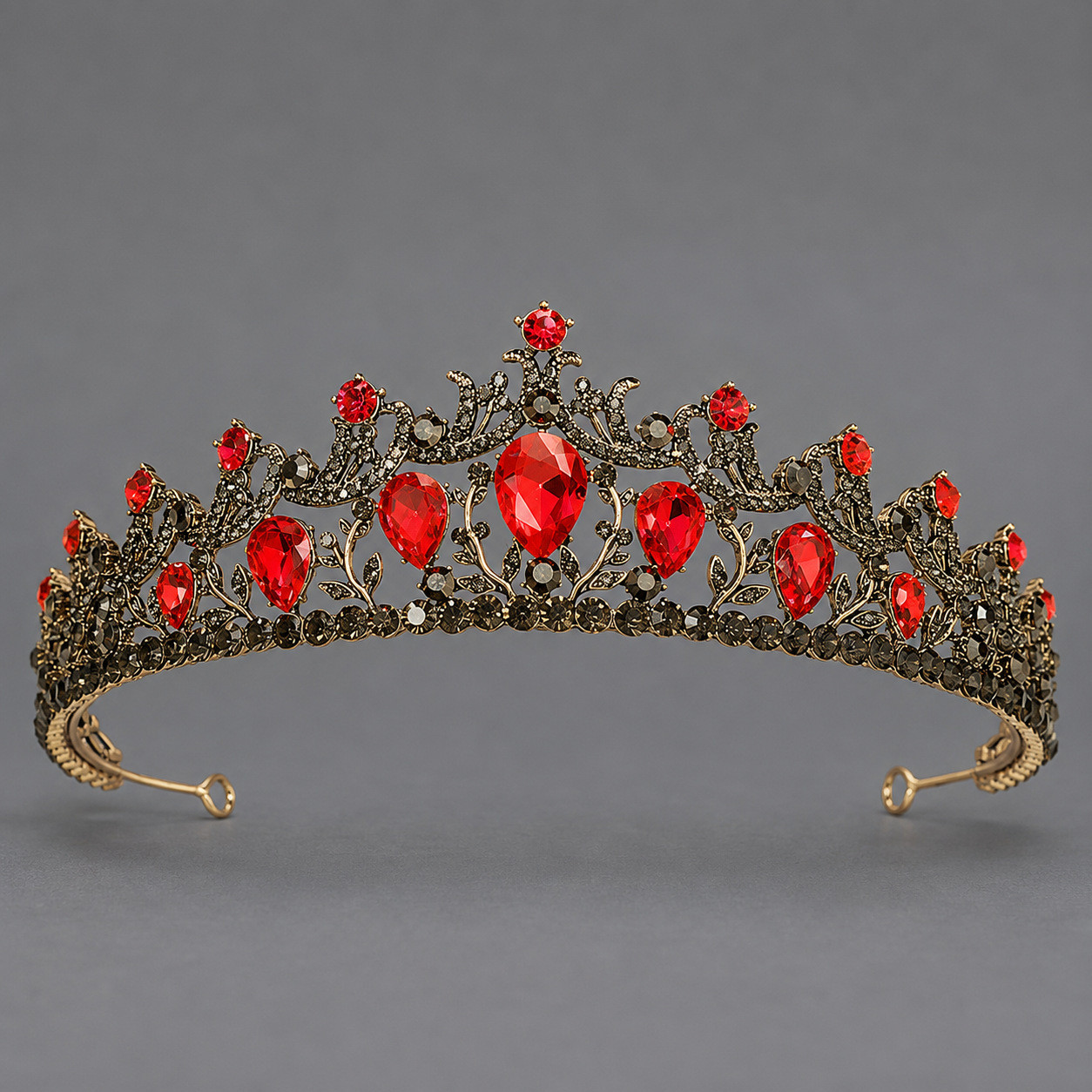 Corona Barroca Retro con Cristales Rojos de Aleación y Cristal Rojo, Acabado galvanizado, para desfiles, bodas y fiestas image 42