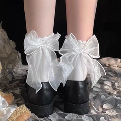 Japanese cute Lolita bow socks, summer thin style, college flower edge JK socks for women, mid-calf socks, manly socks