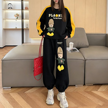 可爱女装加绒加厚秋冬季卫衣卫裤两件套新款洋气休闲时尚运动套装
