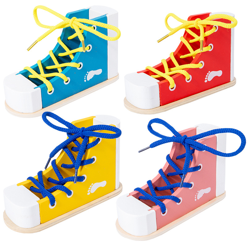 Material didáctico Montessori para aprender a atar cordones, práctica de atar cordones para bebés y niños, juguetes de educación temprana para áreas de jardín de infancia, zapatos.