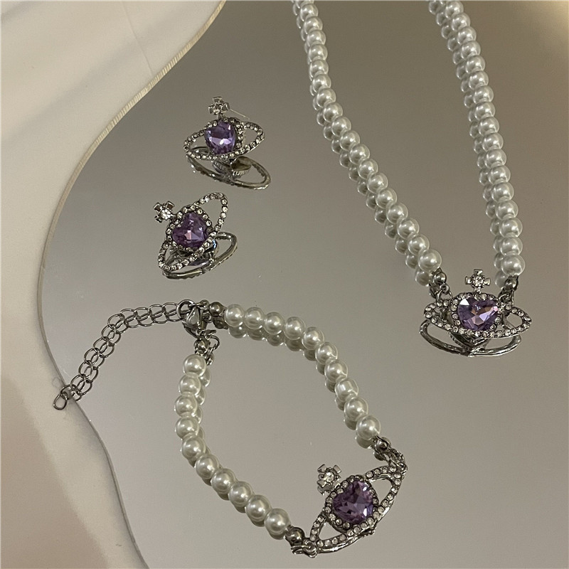 Retro purple gemstone love pearl necklace setpicture7