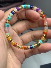 天然多宝粉糯缅黄青金松石碧玉南红加银配件 精工6* 直切文玩女款