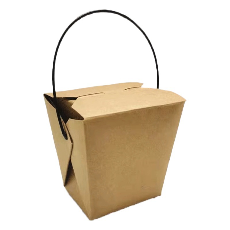 Cubo de pasta desechable de fondo redondo engrosado papel Kraft tazón de arroz frito comercial para llevar caja de embalaje caja de bento de comida rápida