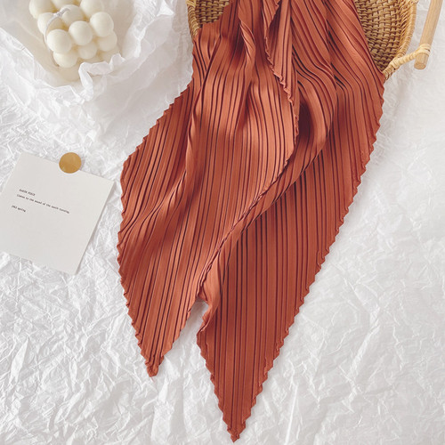 Korean Dongdaemun Folded Solid Color Hair Tie Spring and Summer Thin Long Silk Scarf Artistic Style Girl Solid Color Headscarf