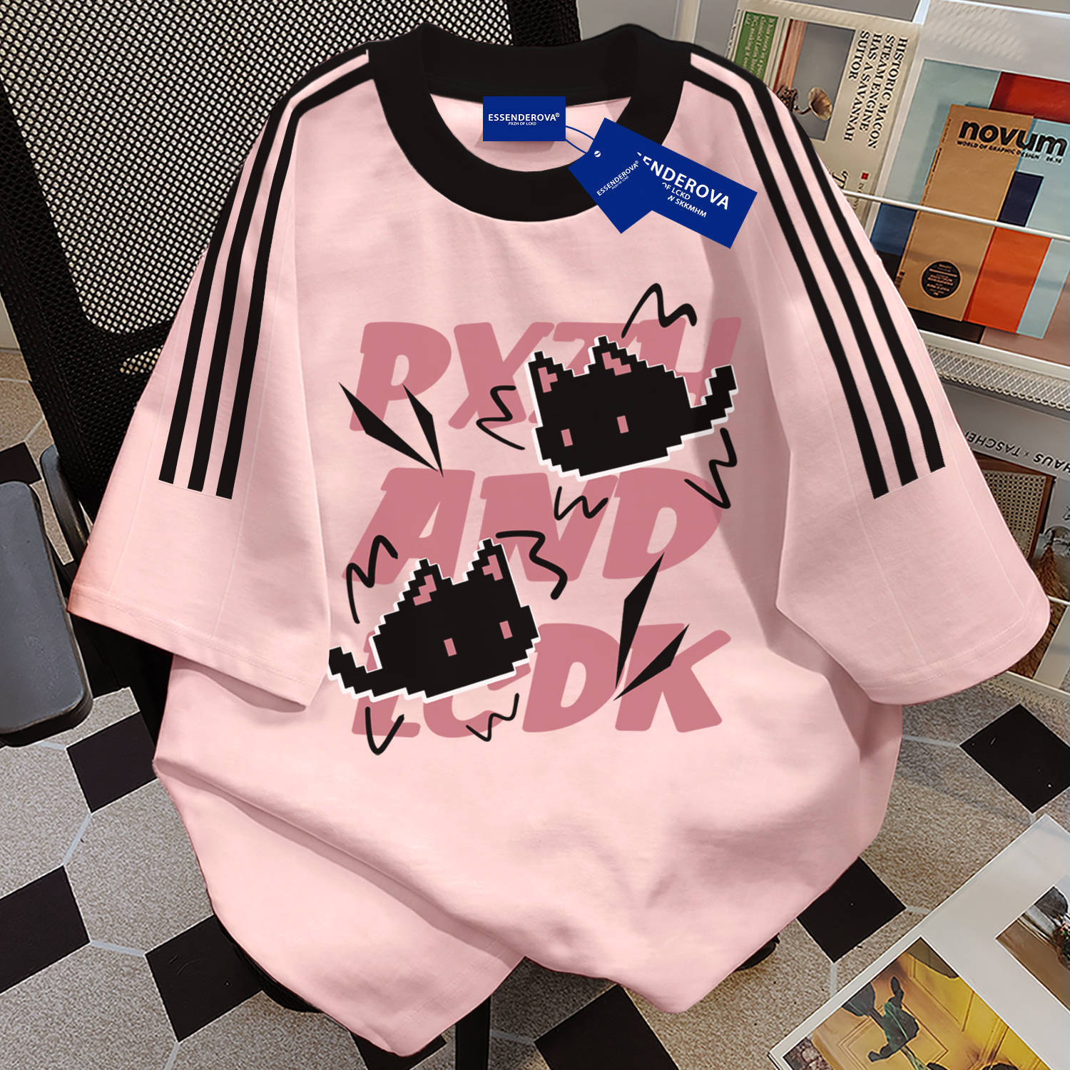 American Style Cool Black Kitten Pure Cotton Short-Sleeved T-Shirt for Women 2025 Summer Design Bottoming Shirt Raglan Sleeve Top