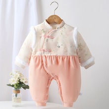 婴儿冬季连体衣礼服新生儿夹棉加厚哈衣宝宝衣服百天拜年满月周岁