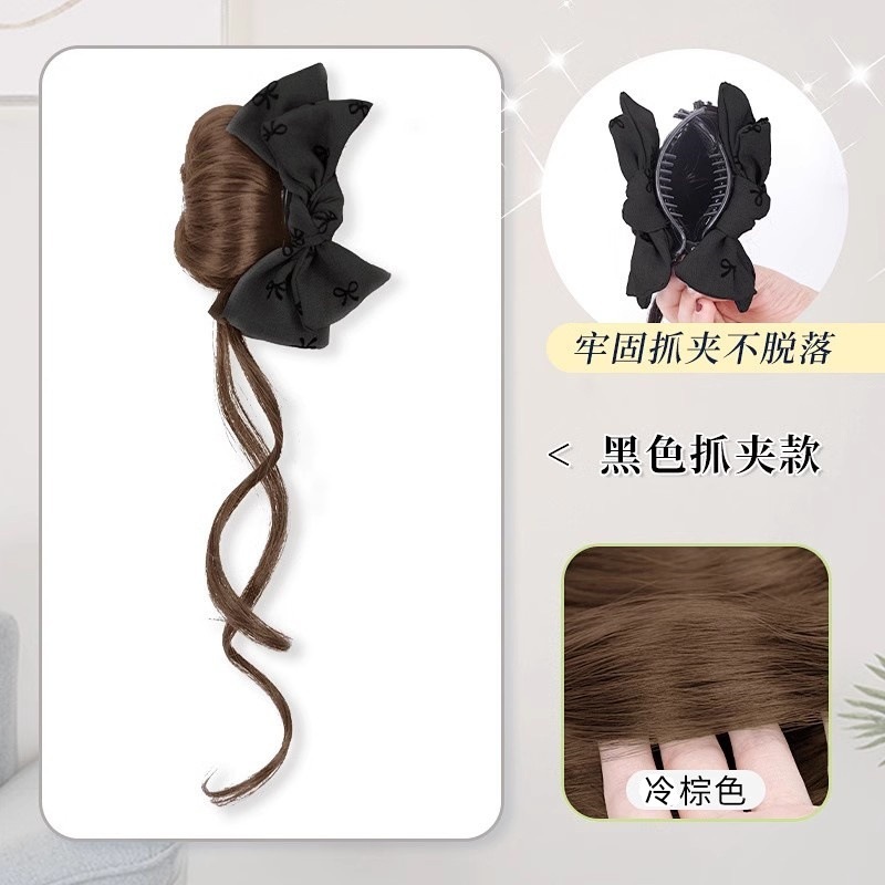 女性用ウィッググリッパー、ボールヘッド、リボン、ウィッグ、ヘアゴム、自然なふわふわ、ハイタイ、人工毛、ヘアウィッグバッグ|undefined