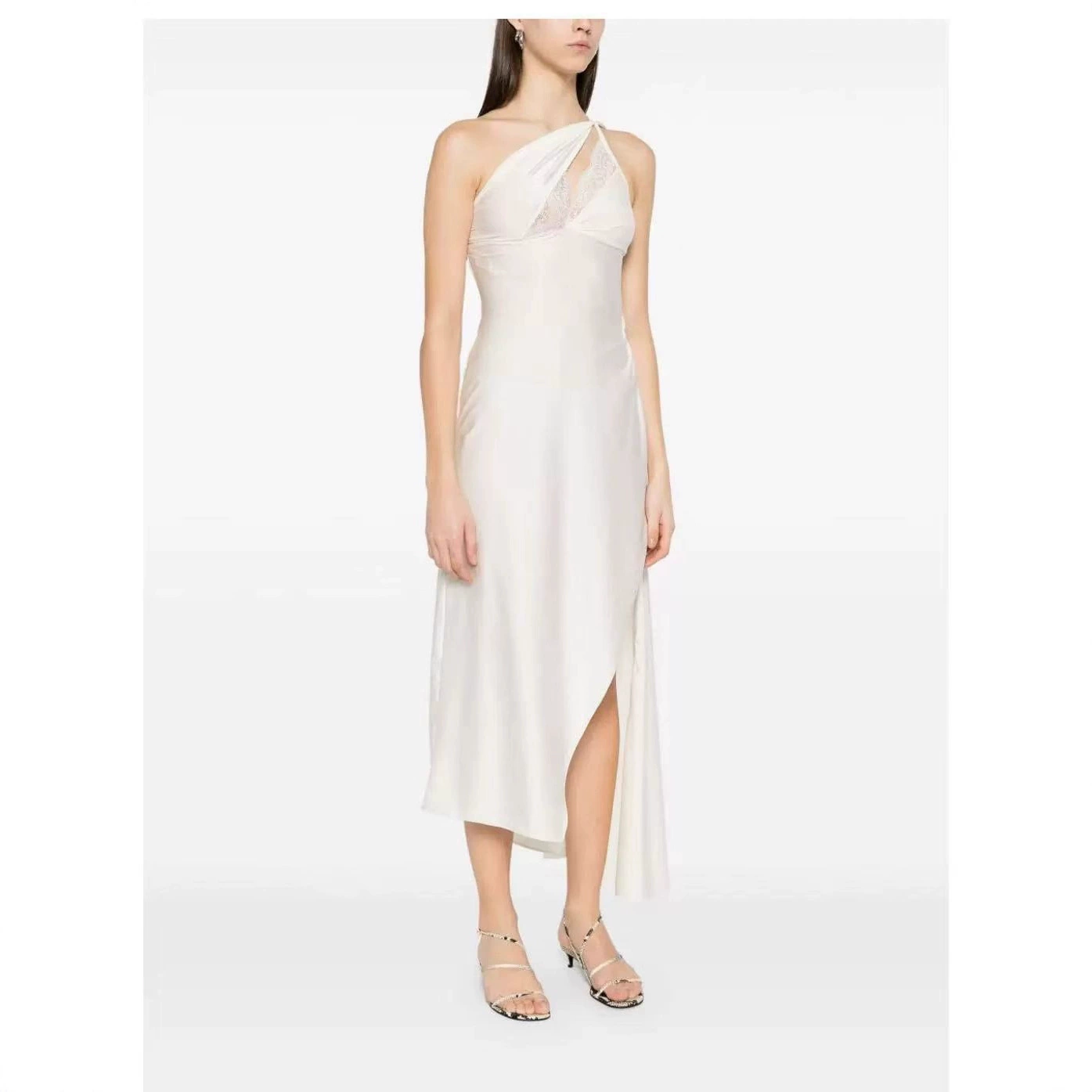 Французское нишевое женское высококачественное косое плечо с открытой спиной и подтяжками, чистое сексуальное кружевное платье для горячих девушек