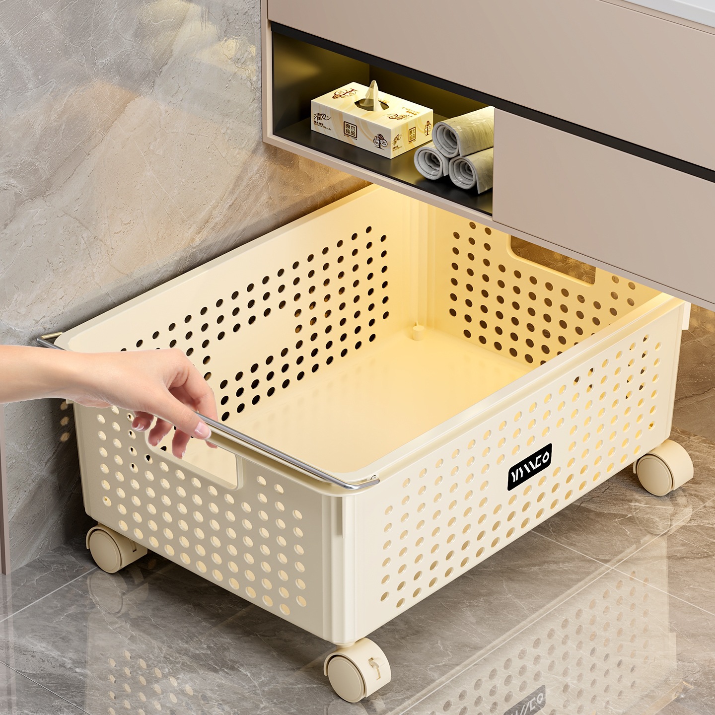 Dirty Clothes Basket under Bathroom Cabinet, Household Bath Dirty Clothes Basket, Dirty Clothes Storage Basket, Cart Laundry Basket, Socks Storage Rack