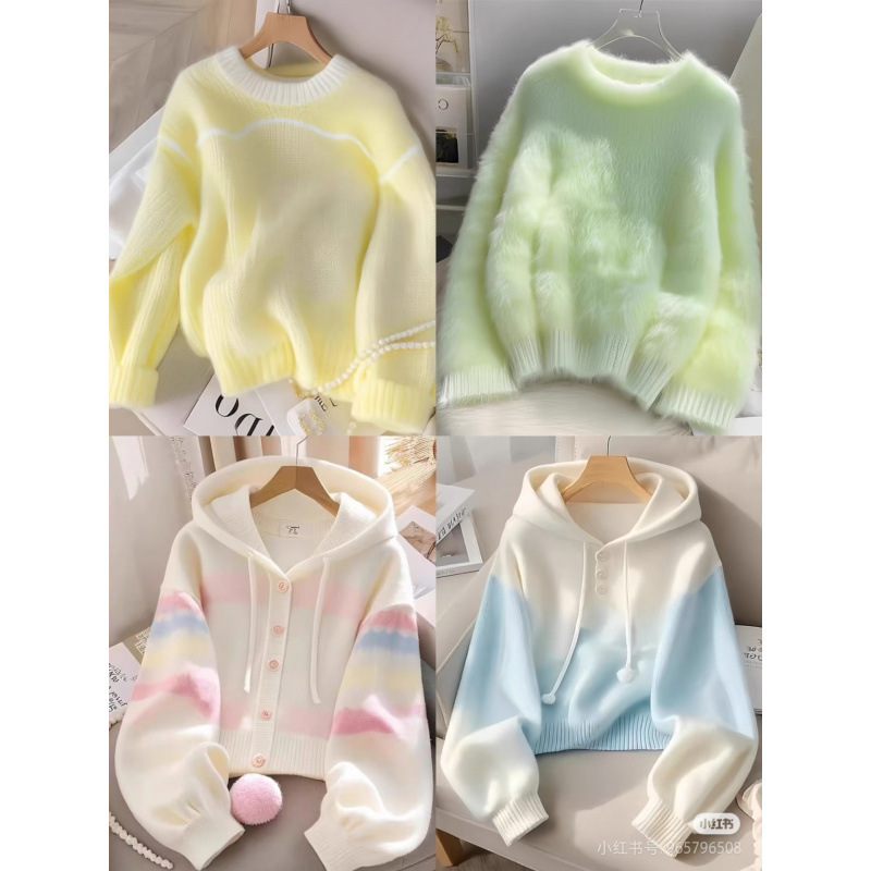Puyuan 秋と冬のニットカーディガンレディーストップスセーター女性のかわいいキャンディーカラーのソフトワックス状 13 行女性の卸売|undefined