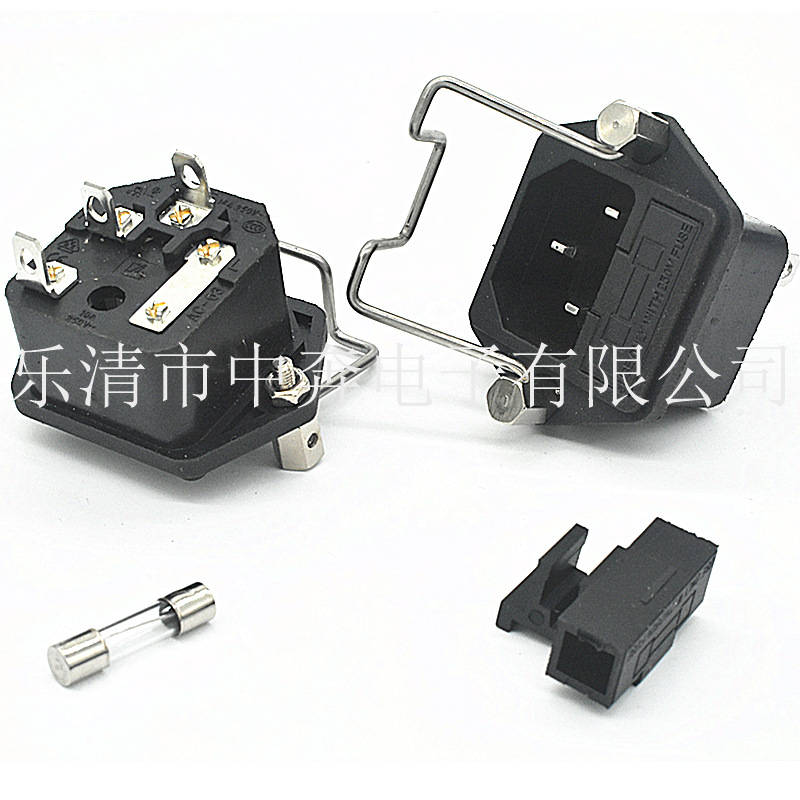 AC品字电源插座 AC-03带卡扣 带保险管 二合一 器具插座机柜插座