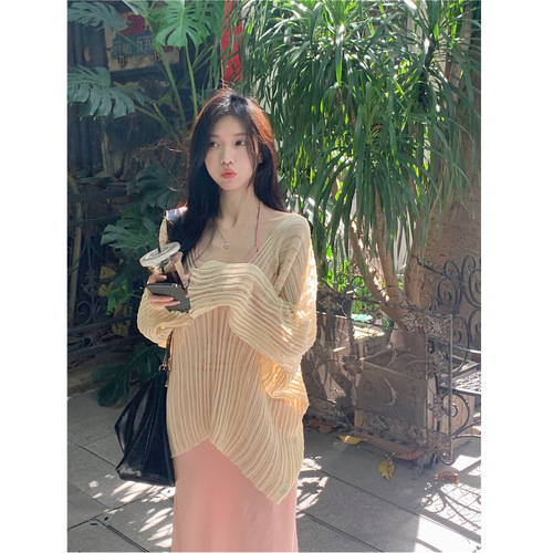 Lazy Style Loose Sun Protection Cardigan Long Sleeve Knit Top Women's Autumn Thin Version Unique Chic Upper Garment