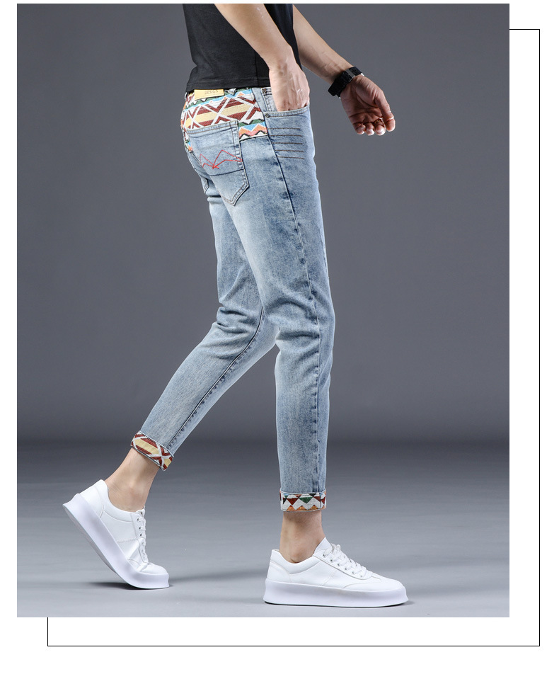  brand embroidered denim jeans for men in summer, thin Korean version, trendy casual, slim fit, small foot_voghion.com