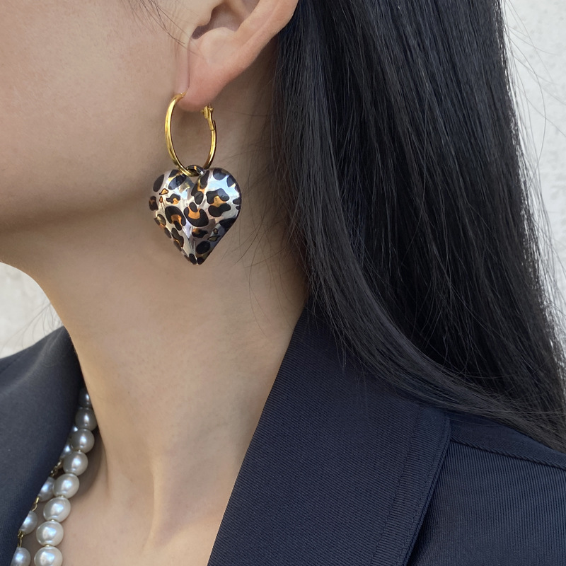 Drop Earrings Classification 1 Pair Retro Heart Shape Leopard Alloy Drop Earrings