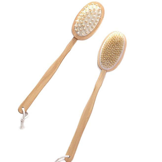 Cepillo de Baño de Cerdas con Mango Largo de Madera de Hemu de Masaje para Baño