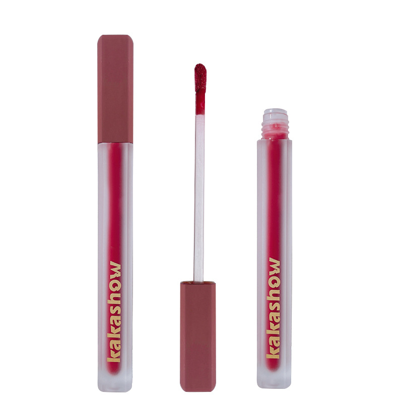 Kakashow rosa esmalte de labios satinado mate terciopelo mate no es fácil de pegar taza de lápiz labial de barro de labios de larga duración sin decoloración cosméticos