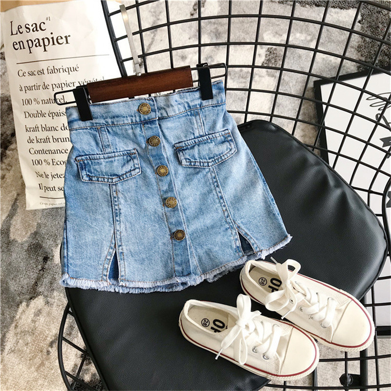 Baby Denim Skirt 2025 Summer New Style Girls and Kidsren's Clothing Kidsren's Color Button Denim Skirt Pants Summer