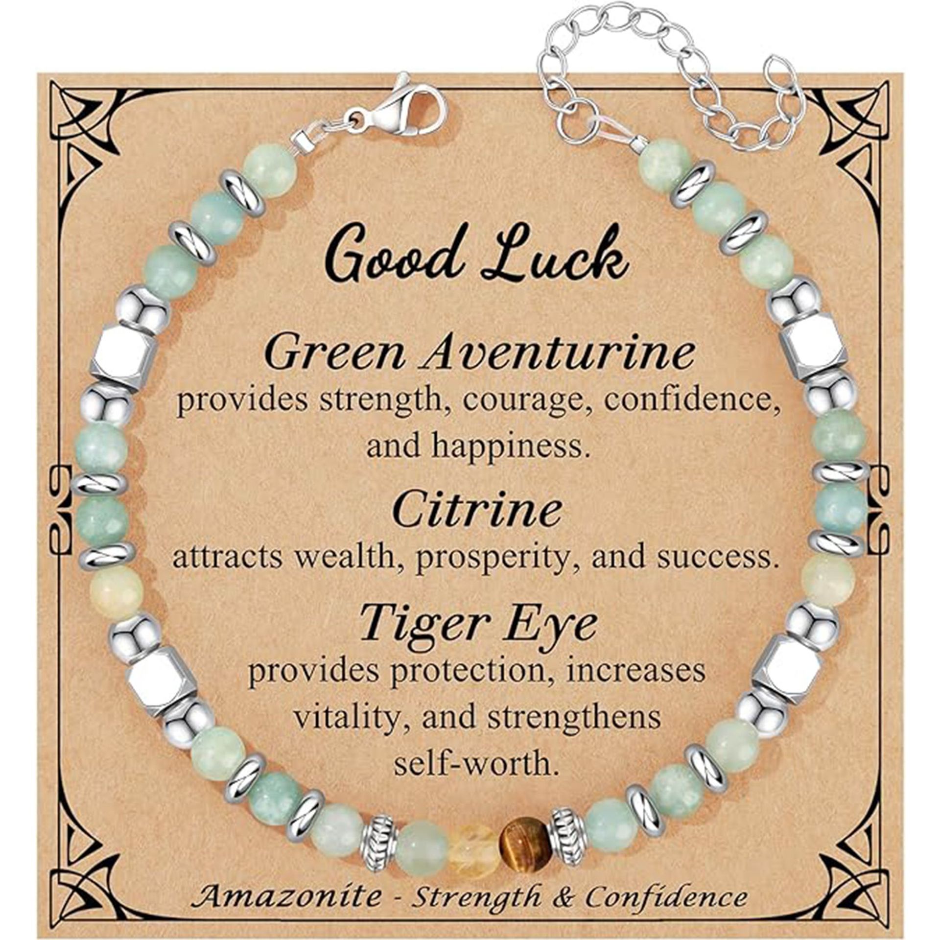 Amazonite Crystal Good Luck Bracelet Stainless Steel Moonstone Graduation Season New Beginning Card Gift Bracelet