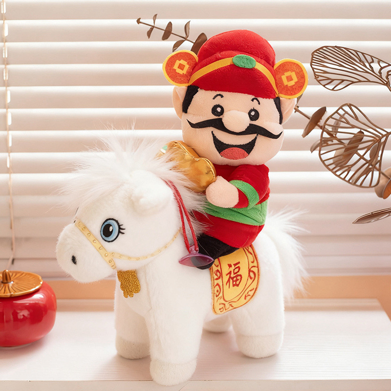 Eight-Sided Fortune Horse Year Mascot Decoration God of Wealth Riding Horse Shape Doll Vinyl Face