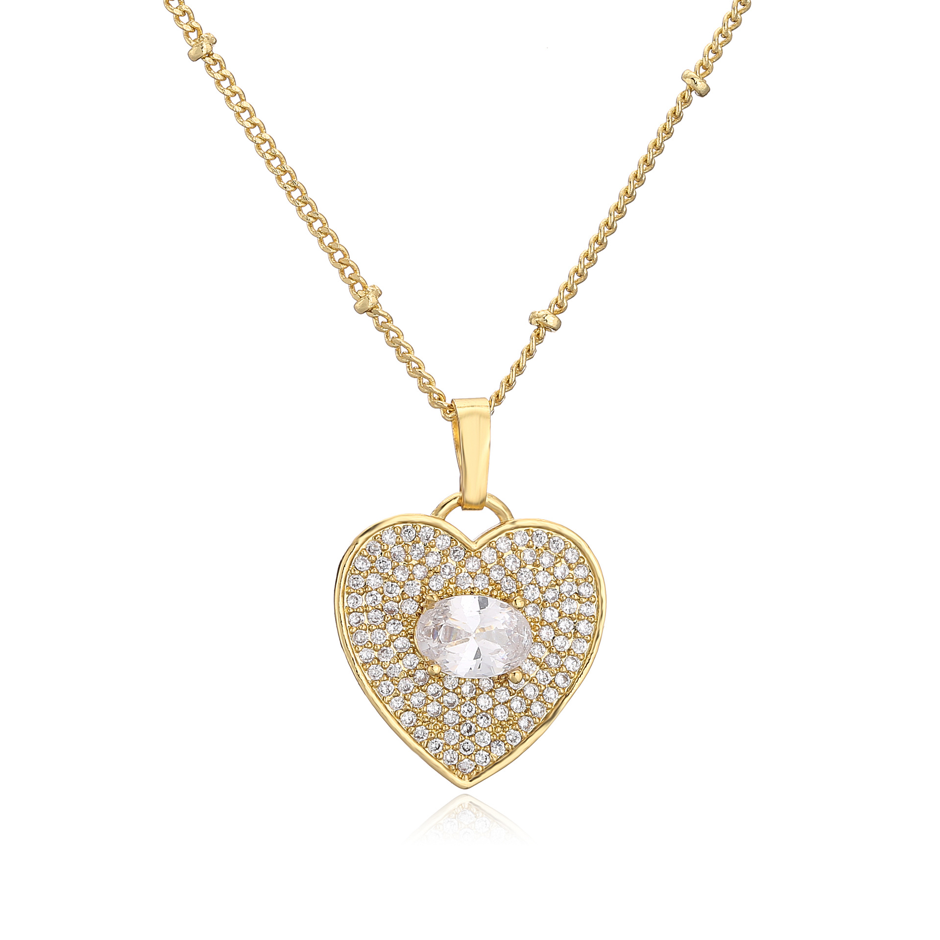 Micro Inlaid Zircon Peach Heart Necklace Brass Plating 18K Real Gold