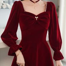 红色晚礼服女结婚敬酒服新娘回门订婚感连衣裙新款春秋2025年休闲