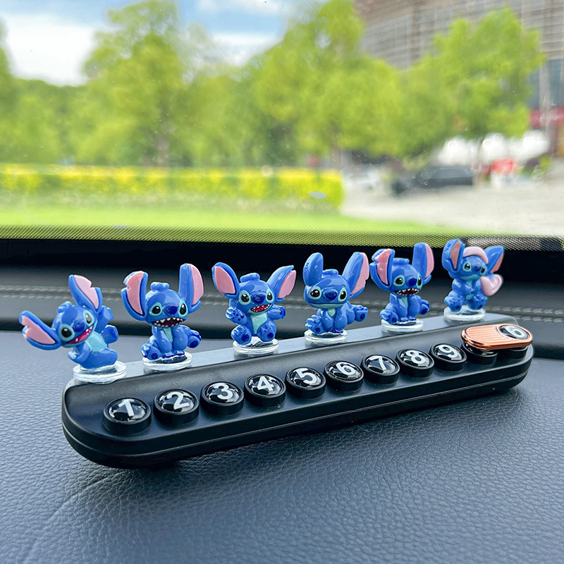 Stitch Temporary Parking Number Plate Cute Creative Hidden Number Moving Car Phone Plate Aromatherapy Car Interior Ornaments