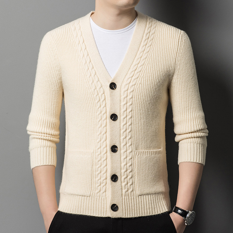 Otoño hombre suéter coreano chaqueta tendencia de cuello V hombre jersey cardigán de punto de color sólido casual jersey de punto