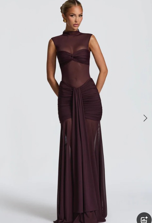 Elegant Bodycon Dress For Women Sexy Sheer Long Dress With Pleated Patchwork Slim Fit High Neck American Style_ecoleips.com