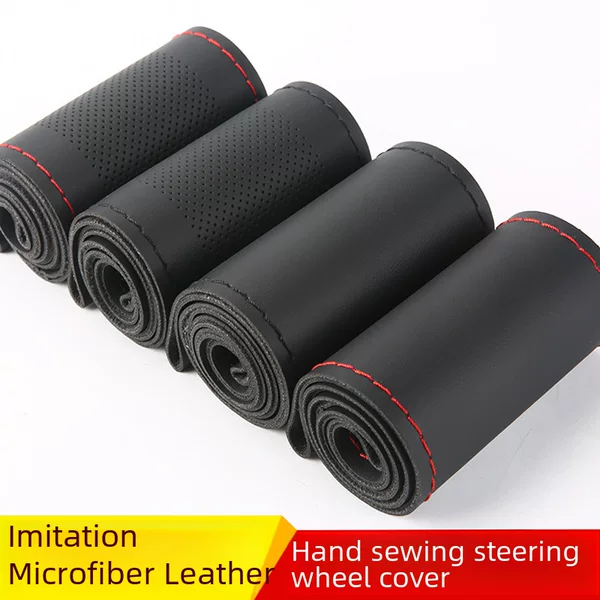 Anti-Fiber Leather Hand-Stitched Steering Wheel Cover, Four-Season Universal Car Handlebar Cover, New Leather Cover