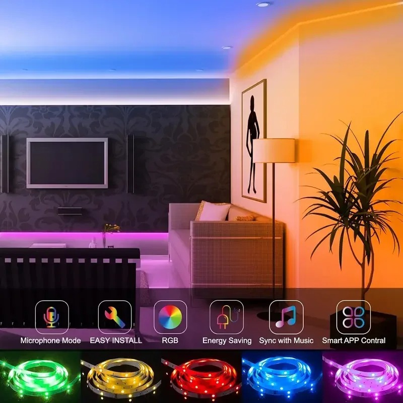 Kit de tiras de luz LED RGB de 5V inteligentes con control remoto wifi para mayoristas, tiras de luz coloridas para fondo de TV y luz de ambiente.