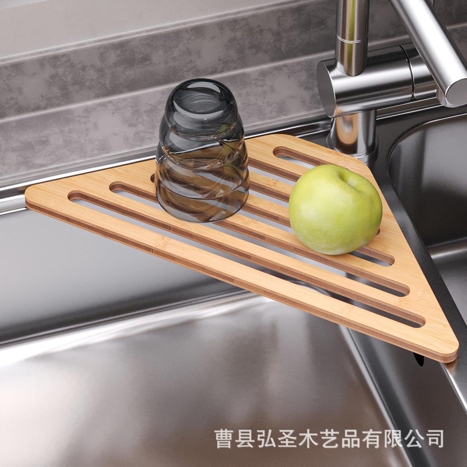 Cocina Triángulo de bambú y madera, rejilla de secado, mesa de lavado, rejilla de jabón de madera, rejilla de drenaje conveniente de madera maciza para el hogar