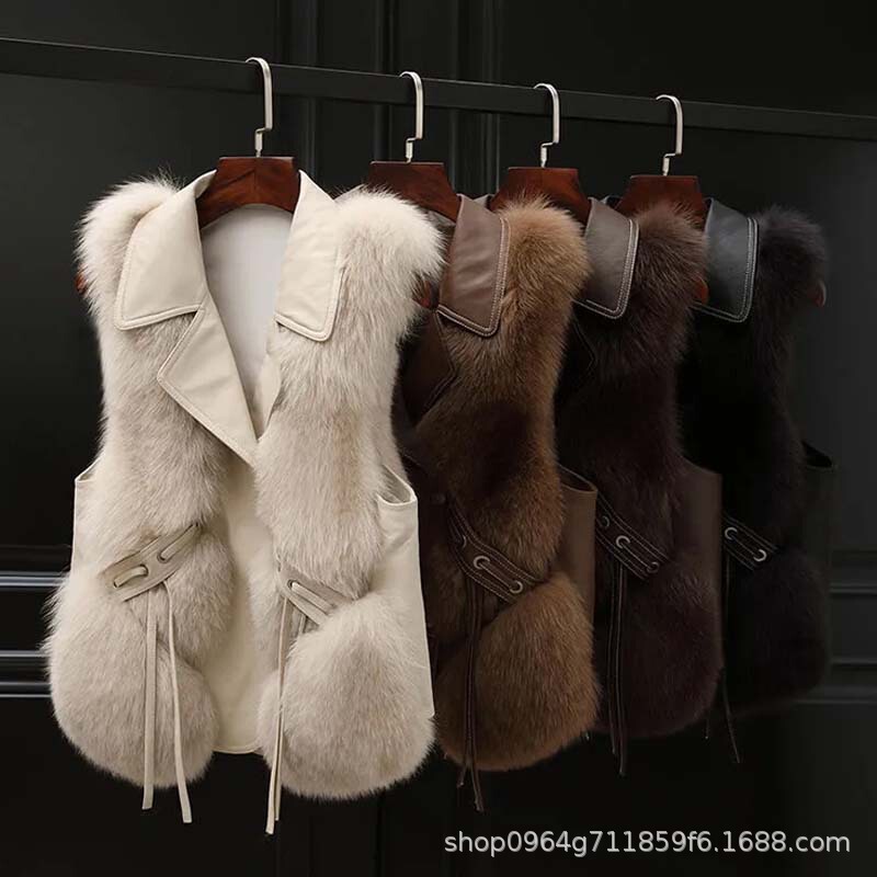 25 Winter New Fashion Women's Artificial Fur Vest Fur Vest Jacket Short Imitation Fox Fur Warm Vest