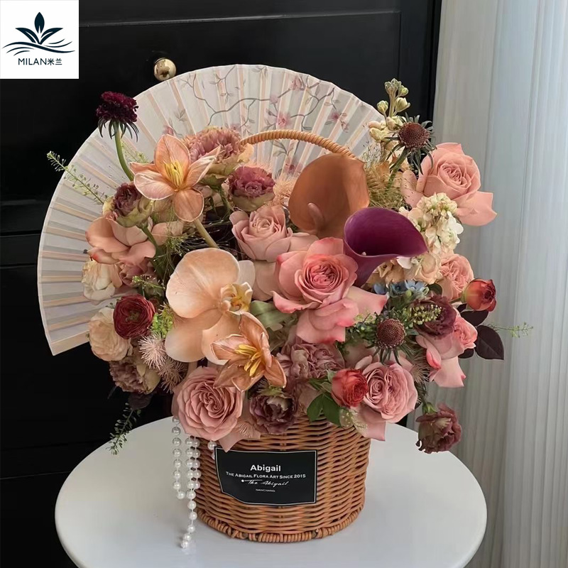 Nuevo estilo chino chino ramo de flores plegables de la novia mano de un ventilador de flores empaquetado de flores hechas a mano DIY material ventilador floral