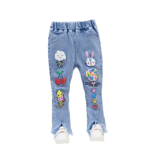 Girls' jeans, kids' elastic jeans, girls' long pants, children's pants